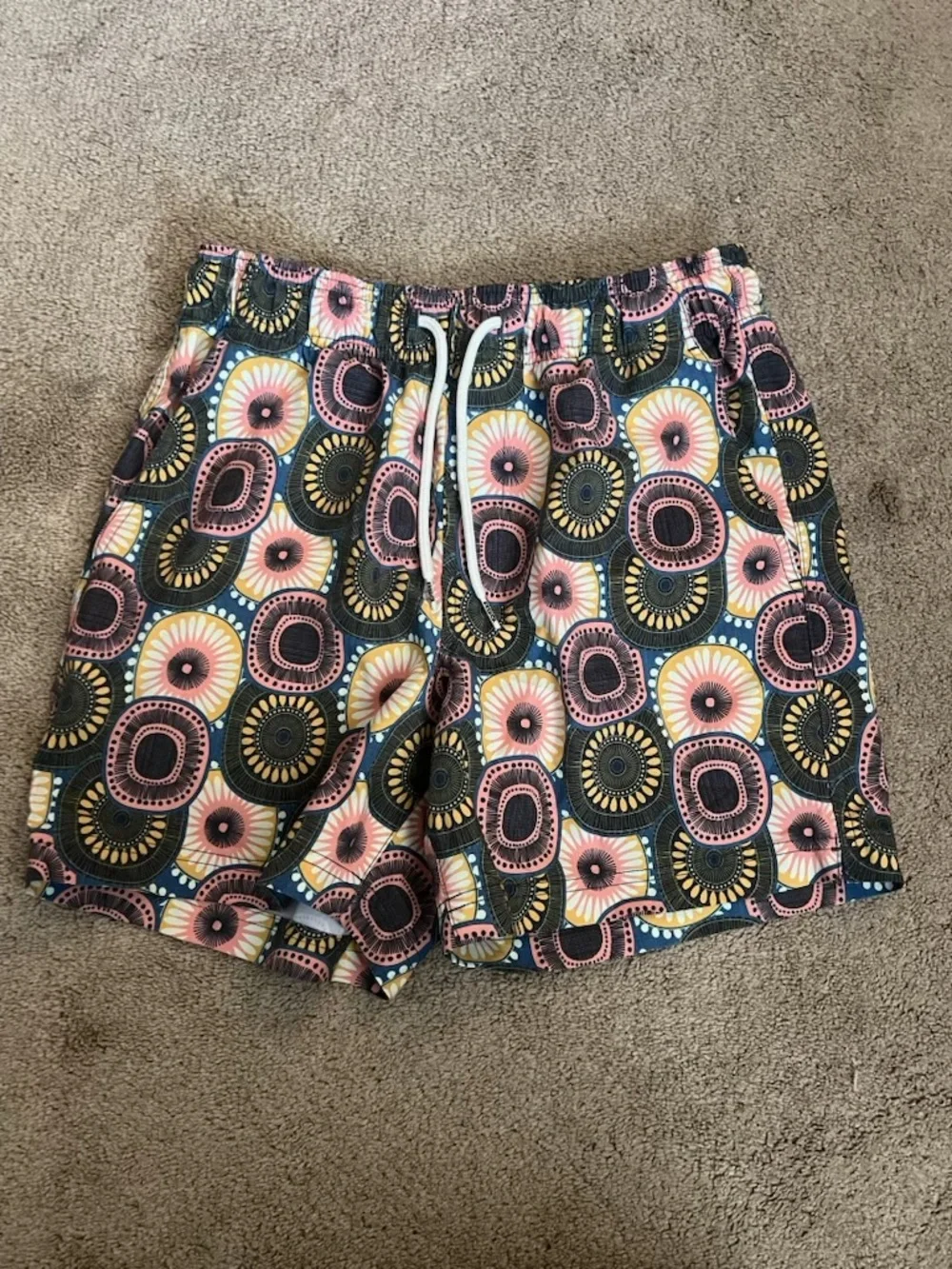 RSQ Men's Pink, Yellow & Black Patterned Drawstring Shorts